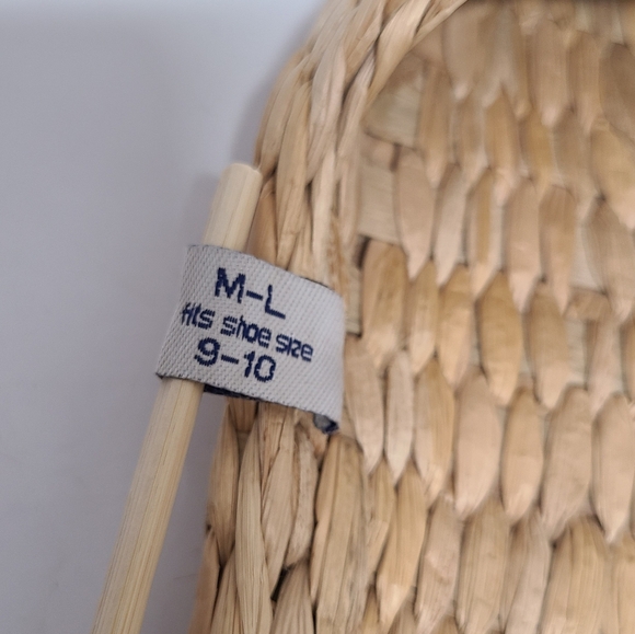 Handmade Natural Rattan Mule Slippers with Red, White & Blue Grosgrain Bow Sz L - Picture 3 of 11